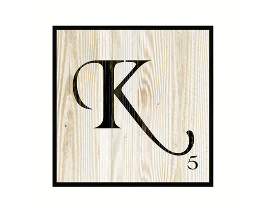 Letter K Custom Scrabble Sign Framed Prints Wall Art Decor Gifts, Wood