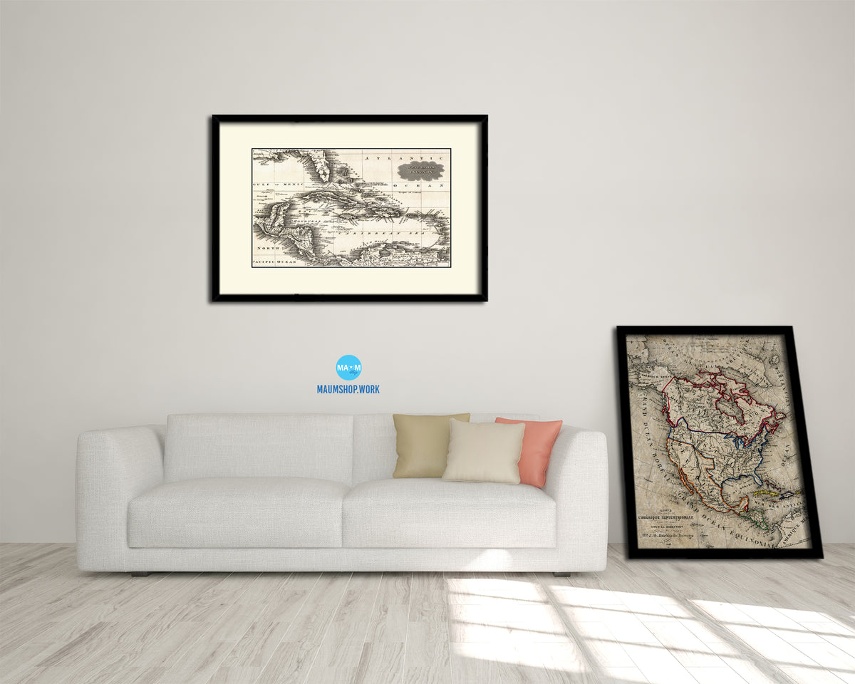 West Indies and Caribbean Sea 1799 Old Map Framed Print Art Wall Decor Gifts
