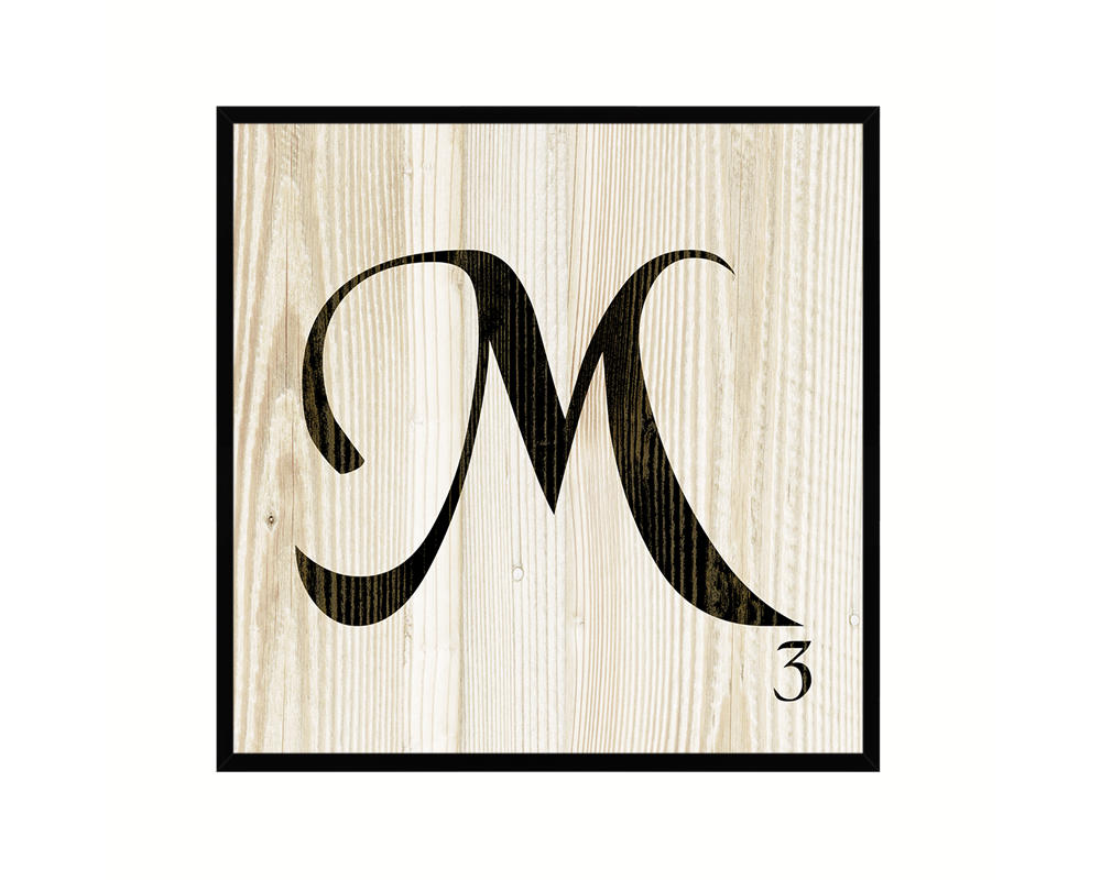 Letter M Custom Scrabble Sign Framed Prints Wall Art Decor Gifts, Wood