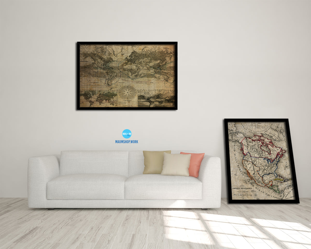 World Planiglobh Terrestris Hemisphario Calesti Vintage Map Framed Print Art Wall Decor Gifts