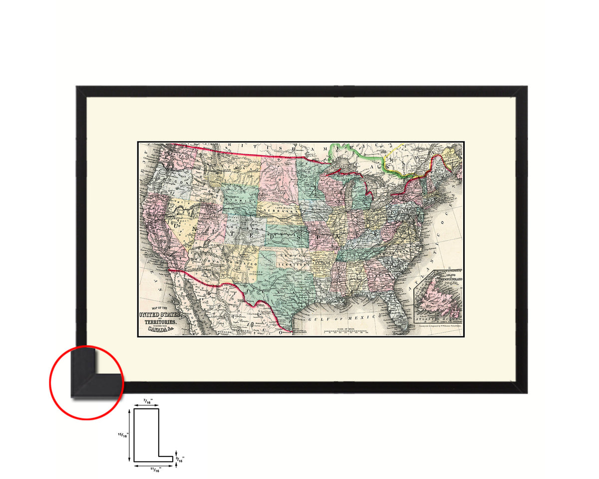 United States Mitchell 1870 Old Map Framed Print Art Wall Decor Gifts
