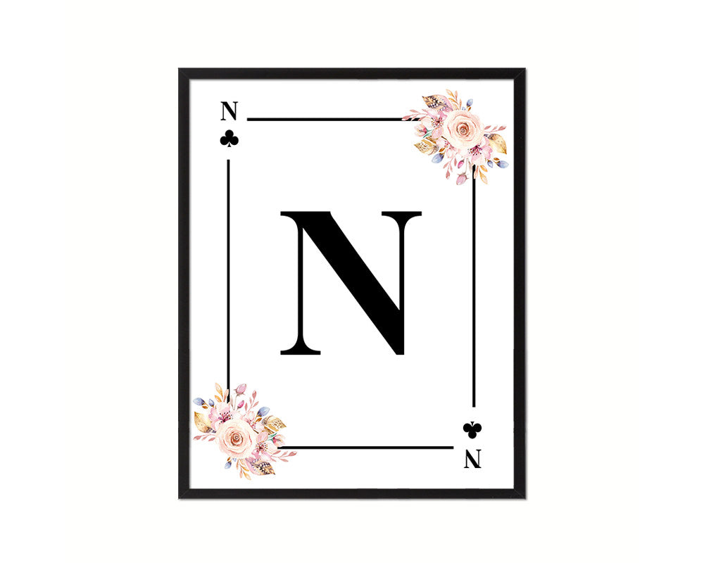 Letter N Custom Initial Boho Monogram Playing Card Framed Prints Wall Art