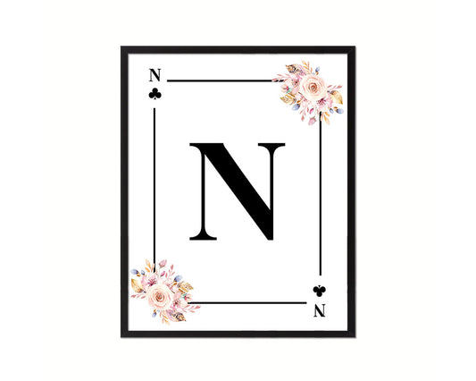 Letter N Custom Initial Boho Monogram Playing Card Framed Prints Wall Art