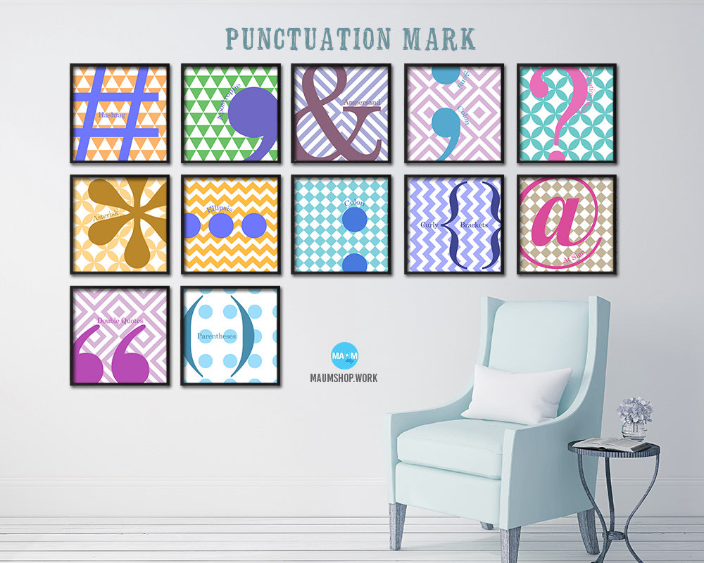Semicolon Punctuation White Wash Symbol Art Framed Wall Decor Prints ...