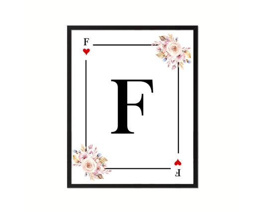 Letter F Custom Initial Boho Monogram Playing Card Framed Prints Wall Art