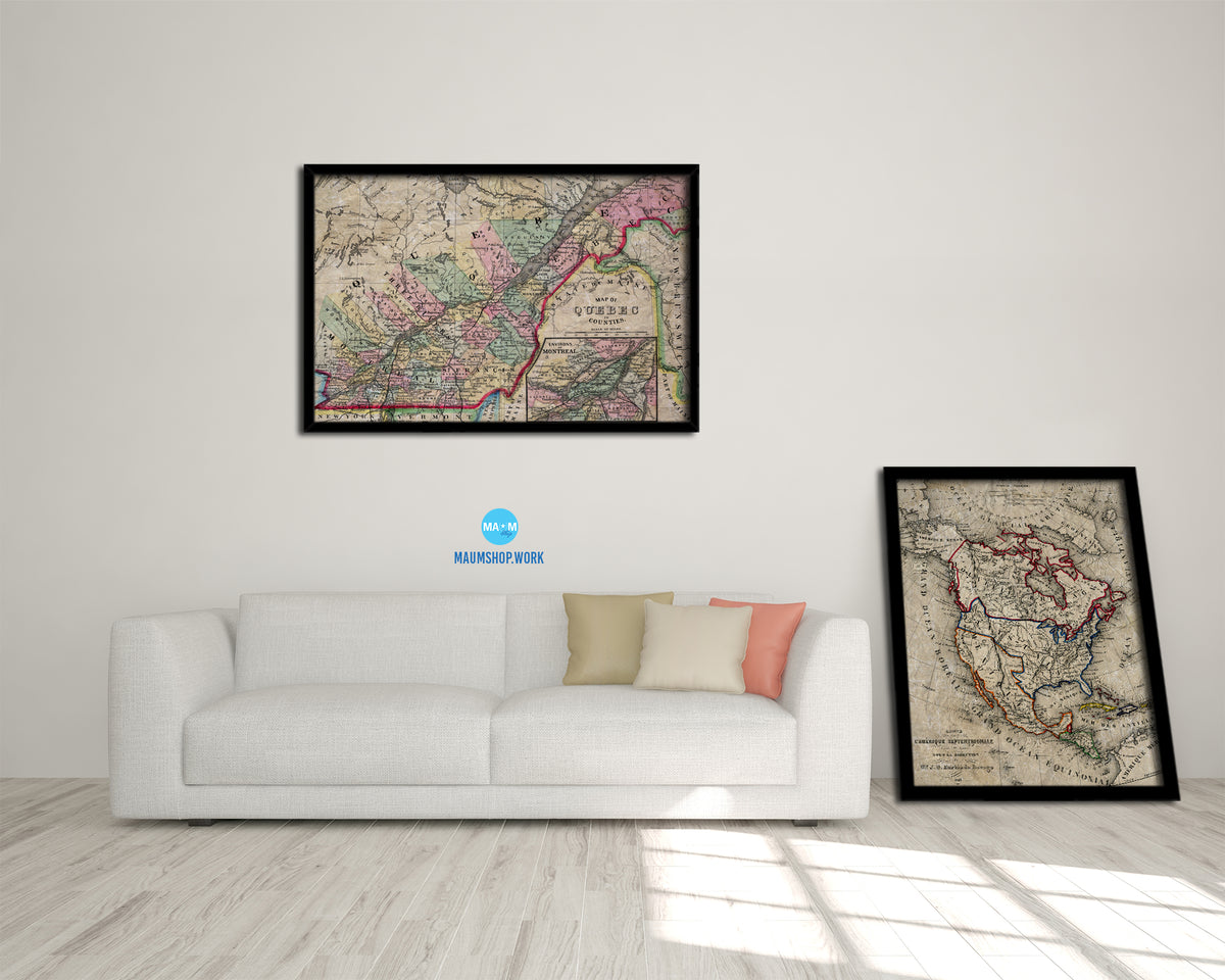 Quebec Montreal Historical Map Framed Print Art Wall Decor Gifts