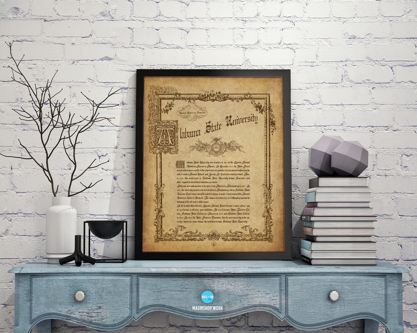 Alabama State University, Alabama, Custom Framed Document Print Wall Art Decor Gifts