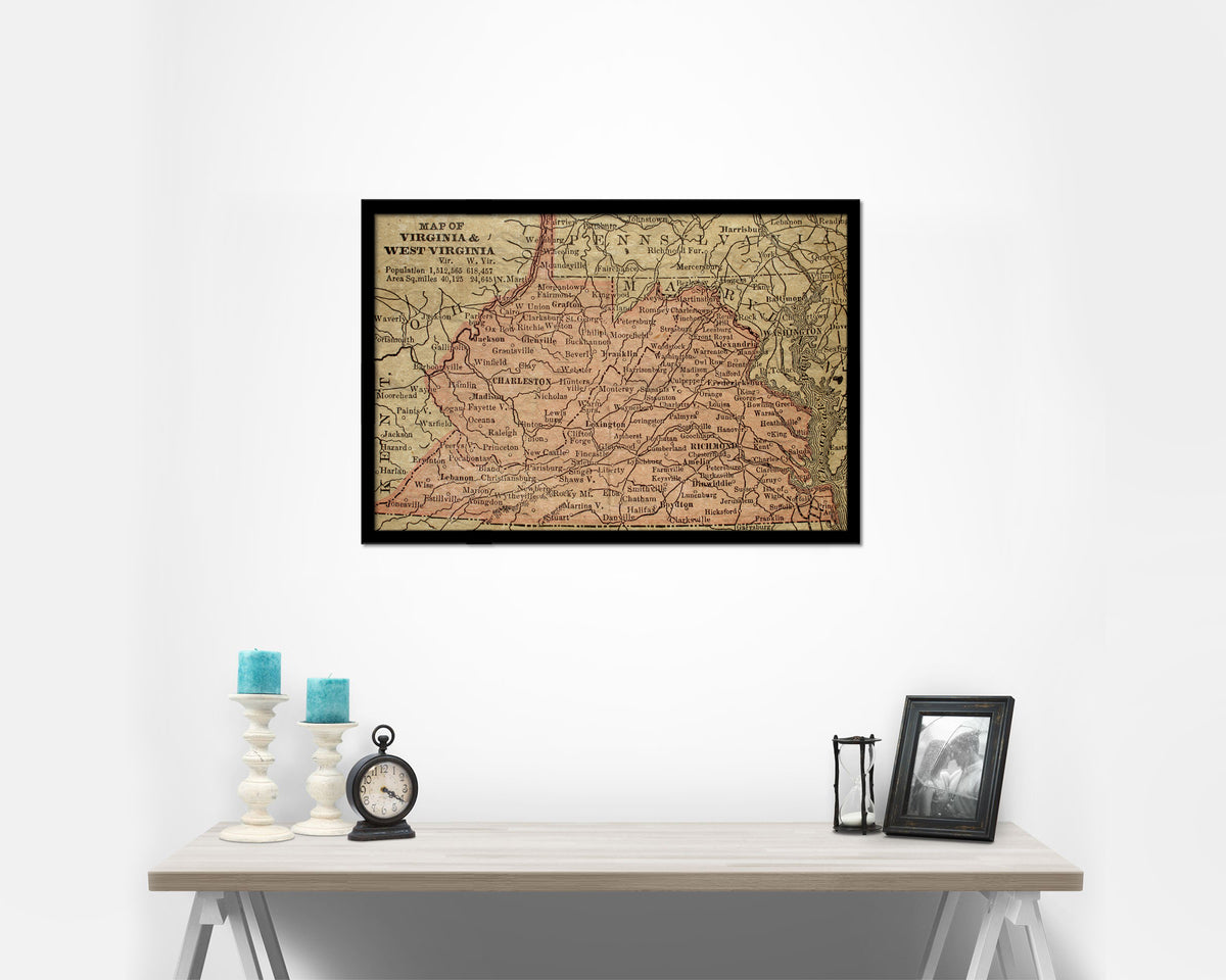 Virginia and West Virginia Circa Historical Map Framed Print Art Wall Decor Gifts