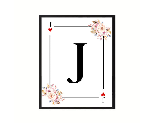 Letter J Custom Initial Boho Monogram Playing Card Framed Prints Wall Art