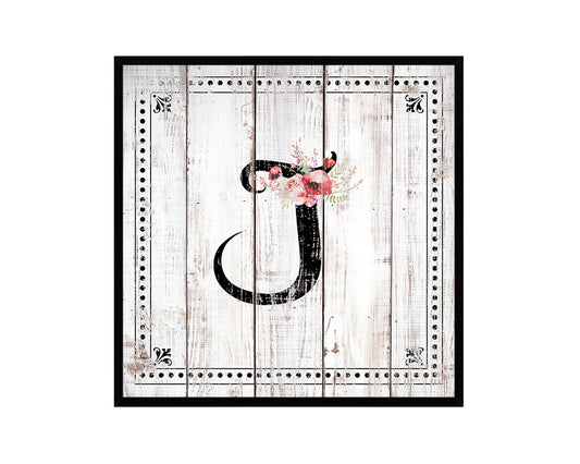 Letters J Custom Monogram Name Sign Framed Prints Wall Art Décor, White Wash Wood