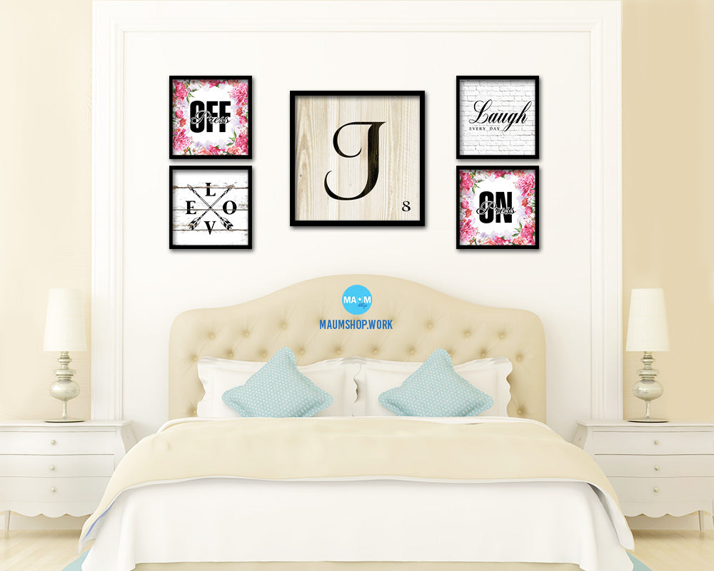 Letter J Custom Scrabble Sign Framed Prints Wall Art Decor Gifts, Wood