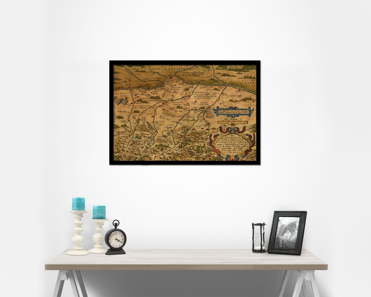 Bavaria Germany Abraham Ortelius Circa Old Map Framed Print Art Wall Decor Gifts