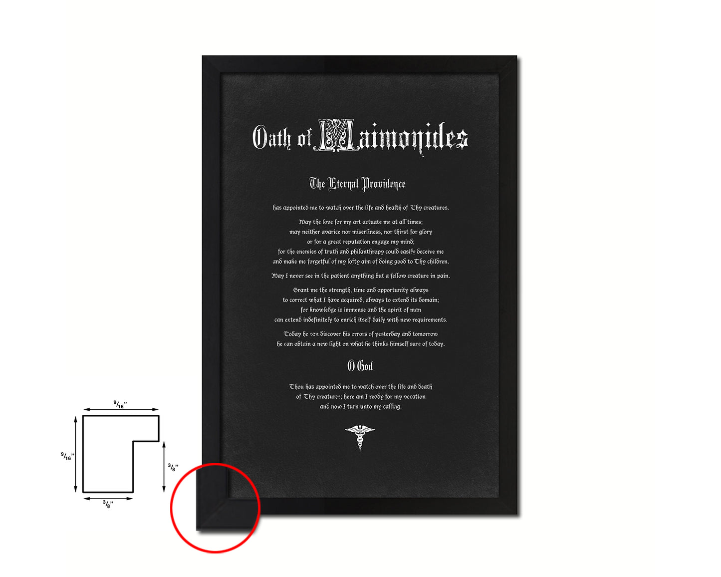 Maimonides Oath Declarations Gifts for Medical Students Doctor Office Decor Wall Art, Black