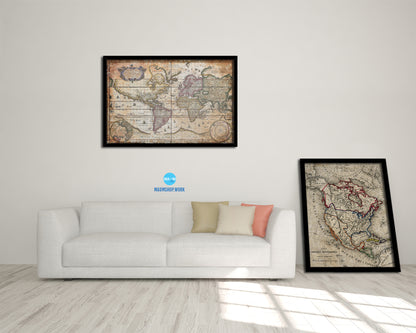 World Old Map Framed Print Art Wall Decor Gifts