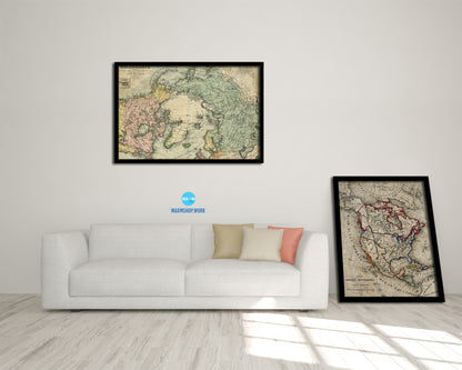 North Pole Stieler Historical Map Framed Print Art Wall Decor Gifts
