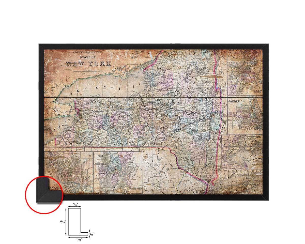 New York 1870 Antique Map Framed Print Art Wall Decor Gifts