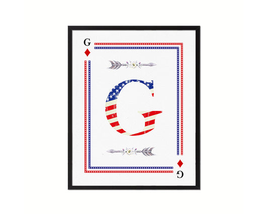 Letter G Personalized Initial American Flag Playing Card Framed Prints Wall Art