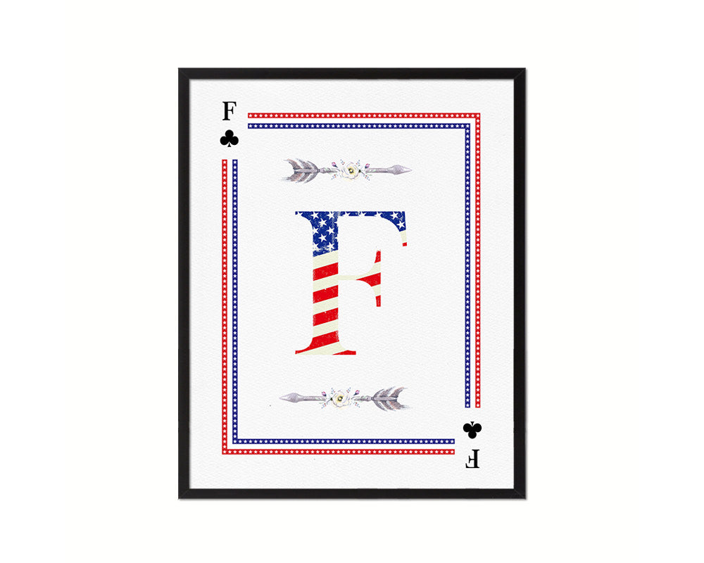Letter F Personalized Initial American Flag Playing Card Framed Prints Wall Art