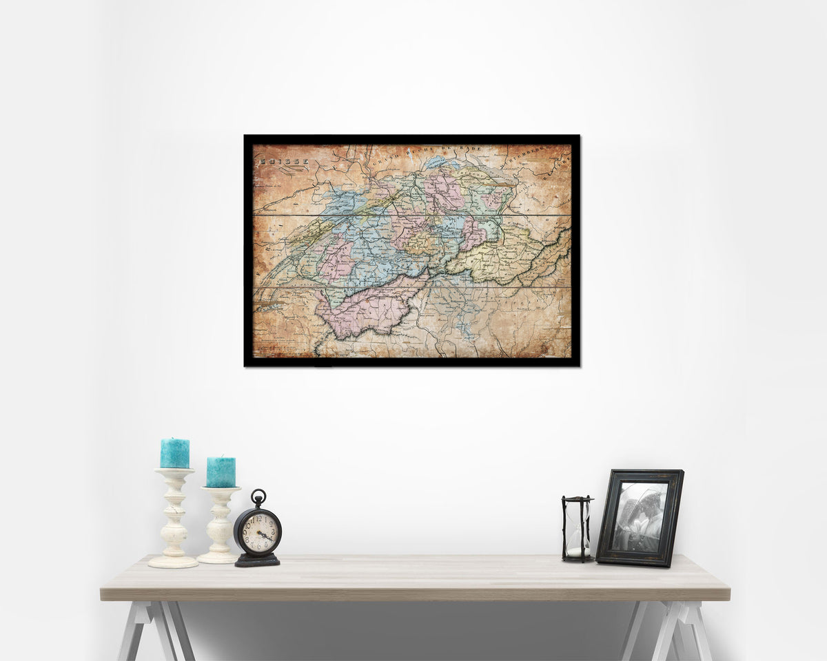 Switzerland 1860 Antique Map Framed Print Art Wall Decor Gifts