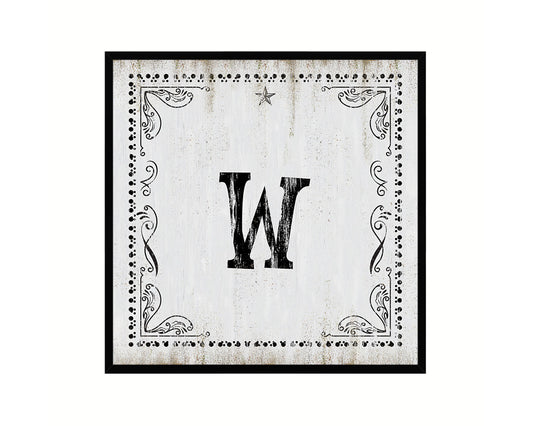 Letters W Custom Monogram Name Sign Framed Prints Wall Art Décor, White Wash