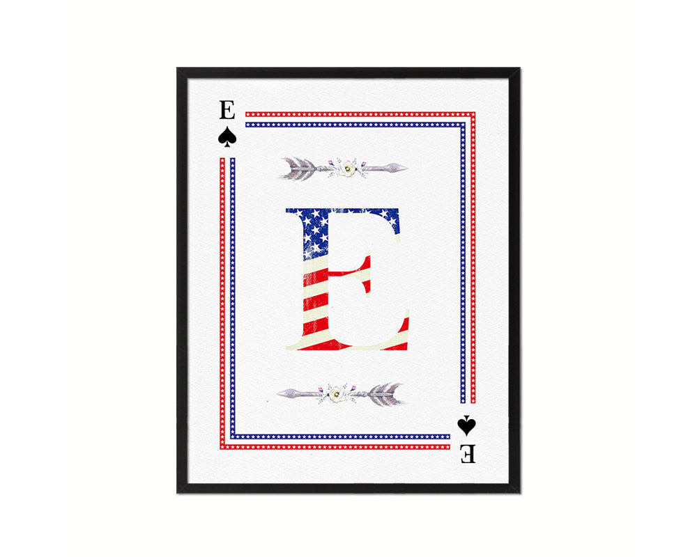 Letter E Personalized Initial American Flag Playing Card Framed Prints Wall Art