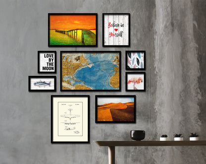 North Atlantic Telegraph Lines Stieler Historical Map Framed Print Art Wall Decor Gifts