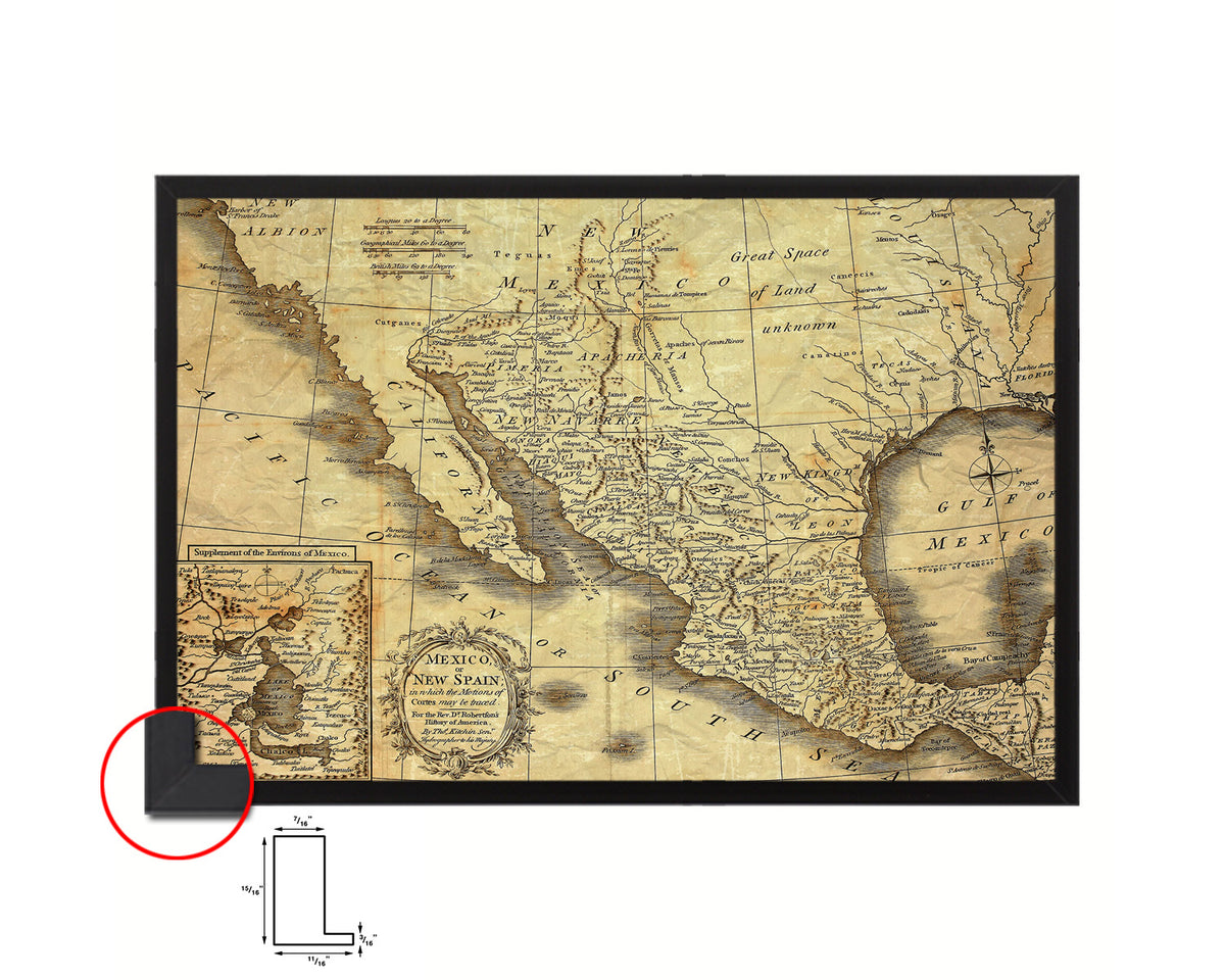 Mexico London 1821 Historical Map Framed Print Art Wall Decor Gifts