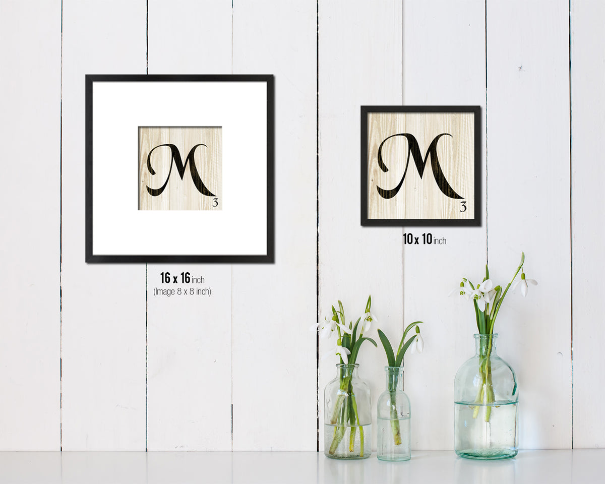 Letter M Custom Scrabble Sign Framed Prints Wall Art Decor Gifts, Wood