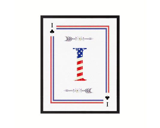 Letter I Personalized Initial American Flag Playing Card Framed Prints Wall Art