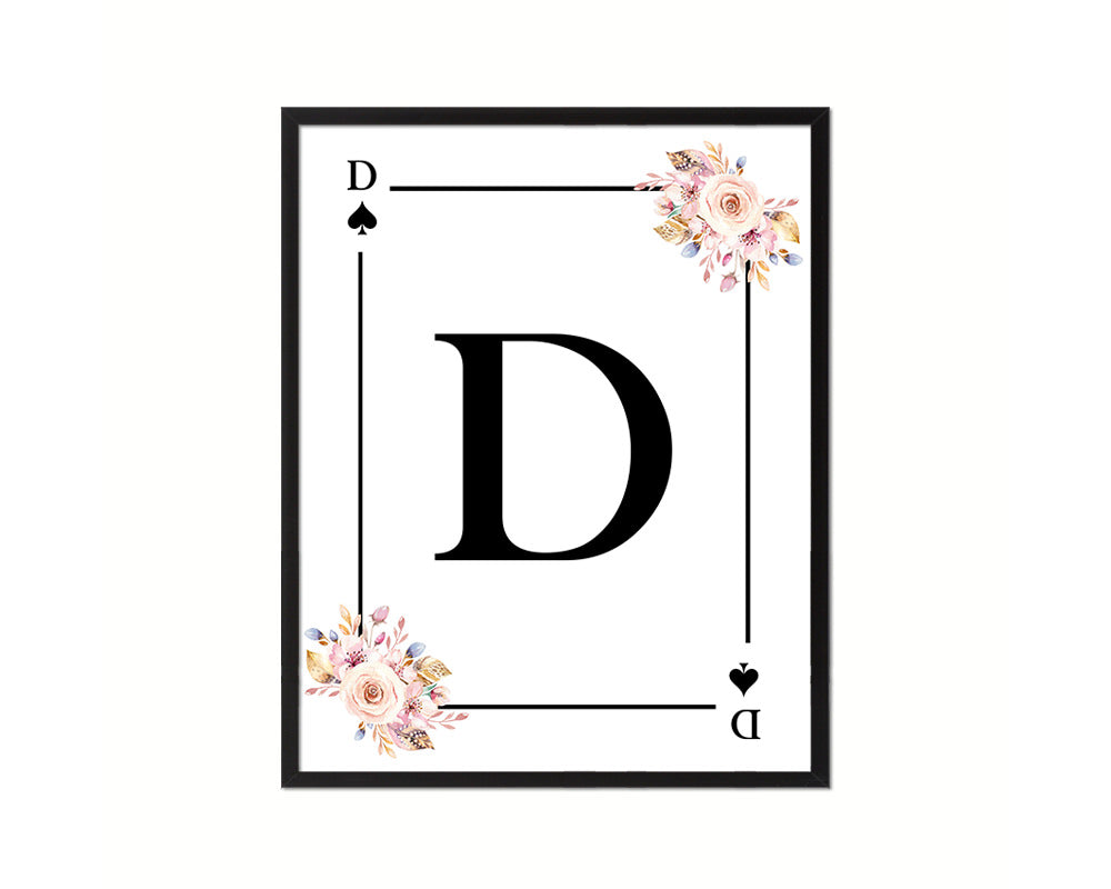 Letter D Custom Initial Boho Monogram Playing Card Framed Prints Wall Art