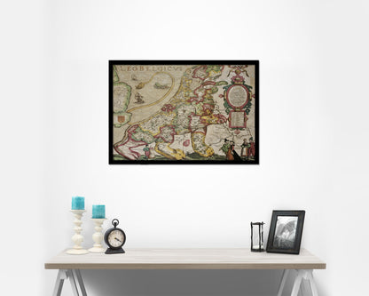 Belgium and Netherlands Leo Belgicus Historical Map Framed Print Art Wall Decor Gifts