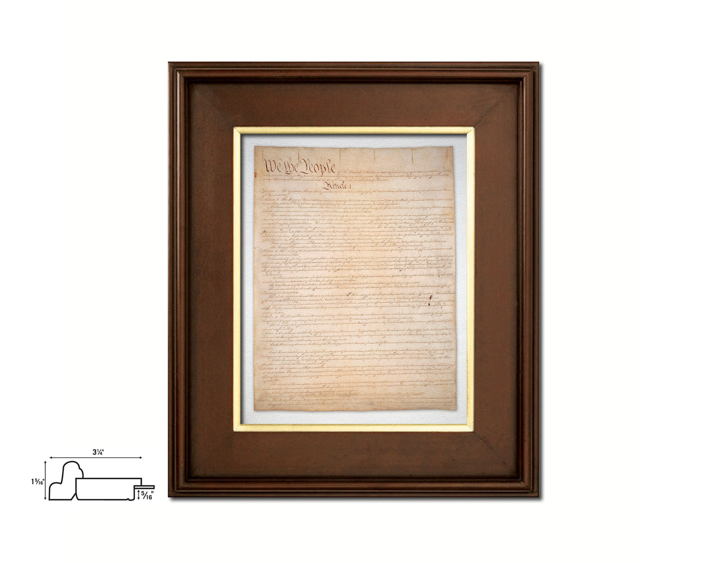 Constitution We the people US Historical Print Art Wood Framed Wall Decor Gifts, 12" x 16"