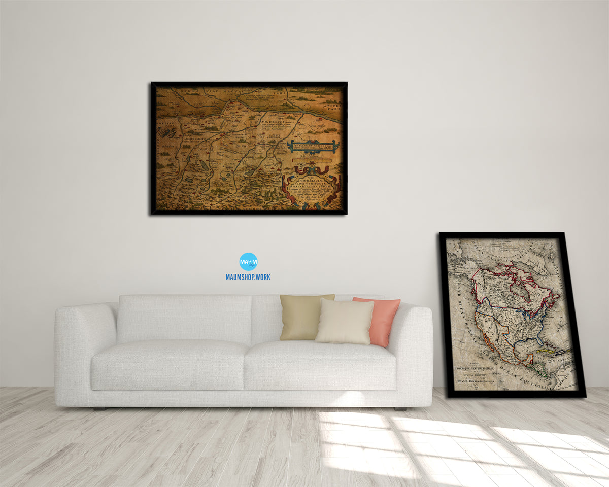 Bavaria Germany Abraham Ortelius Circa Historical Map Framed Print Art Wall Decor Gifts