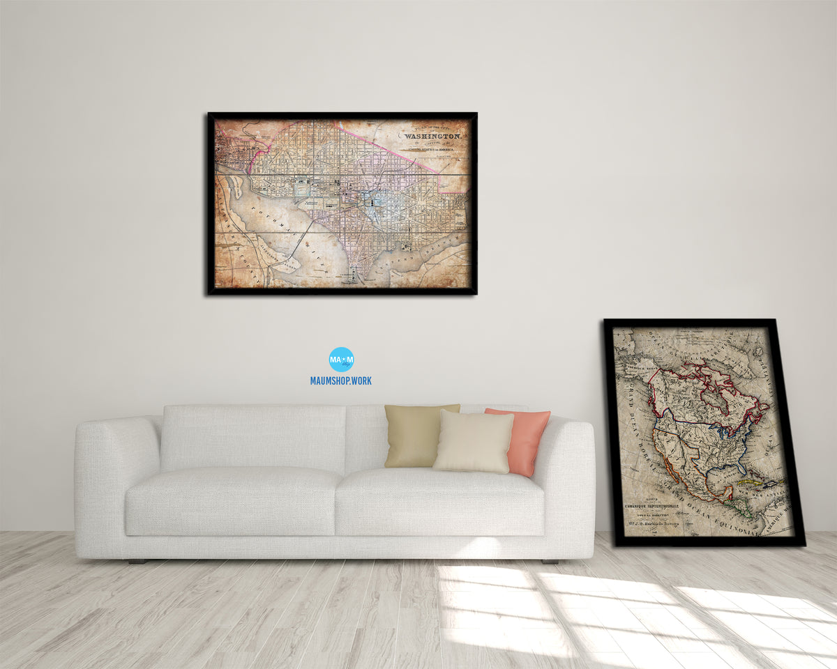 Washington DC Antique Map Framed Print Art Wall Decor Gifts
