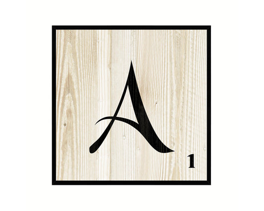 Letter A Custom Scrabble Sign Framed Prints Wall Art Decor Gifts, Wood