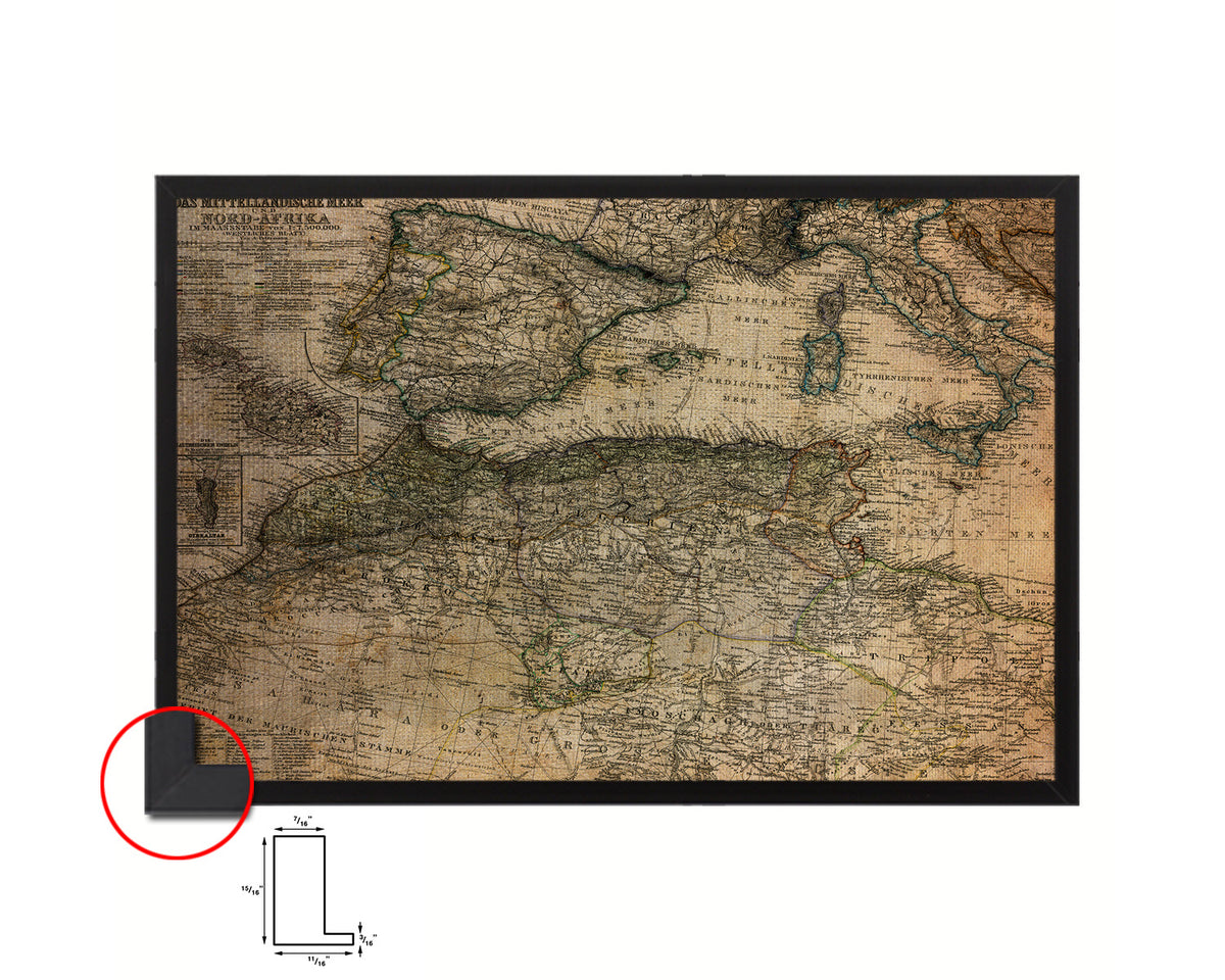 Western Mediterranean Vintage Map Framed Print Art Wall Decor Gifts