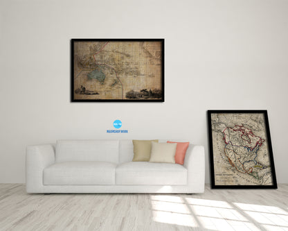 Australia New Zealand Oceania Cruises Vintage Map Framed Print Art Wall Decor Gifts