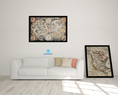 World Antique Map Framed Print Art Wall Decor Gifts