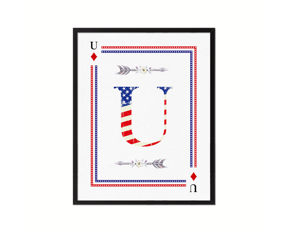 Letter U Personalized Initial American Flag Playing Card Framed Prints Wall Art
