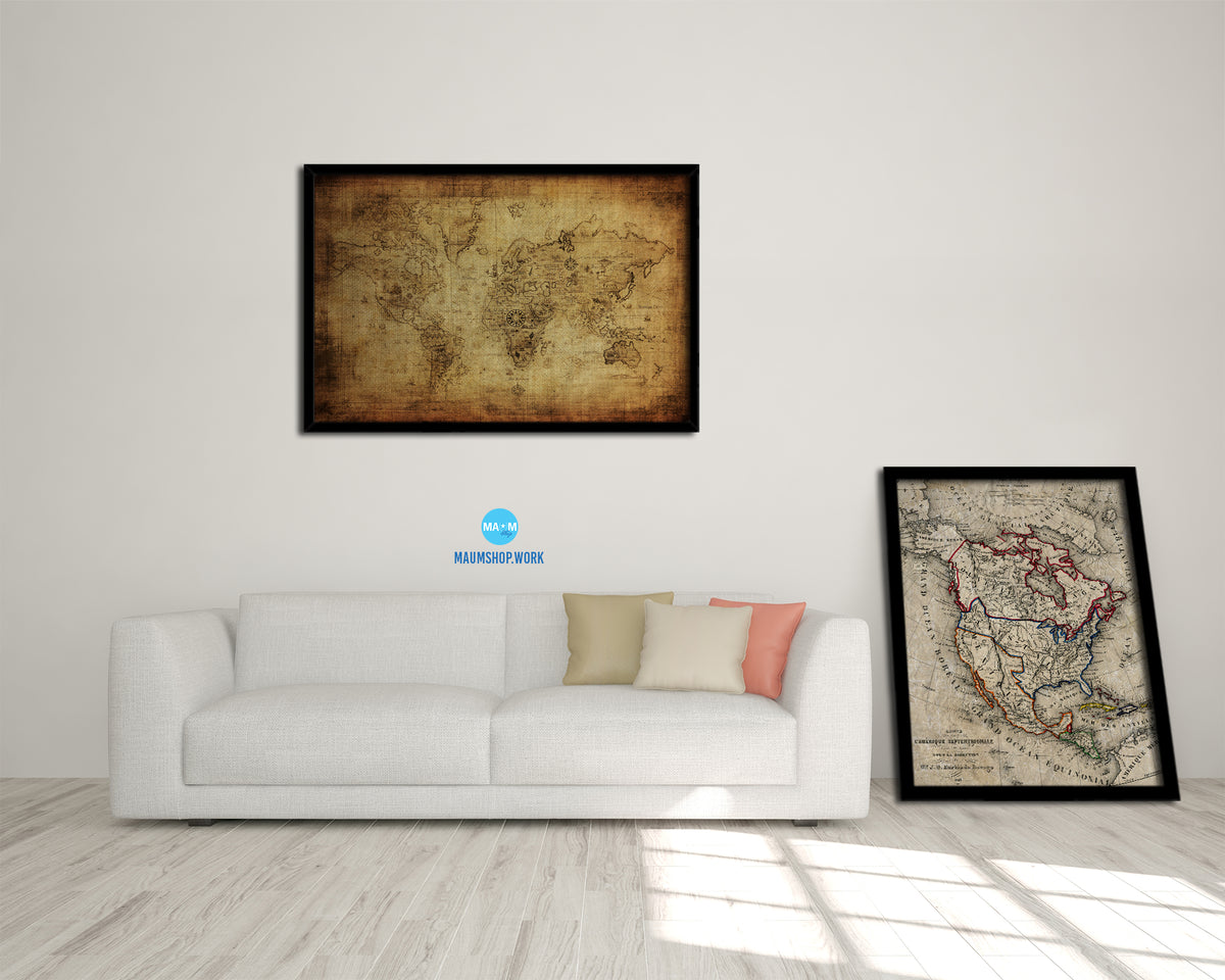 World Vintage Map Framed Print Art Wall Decor Gifts