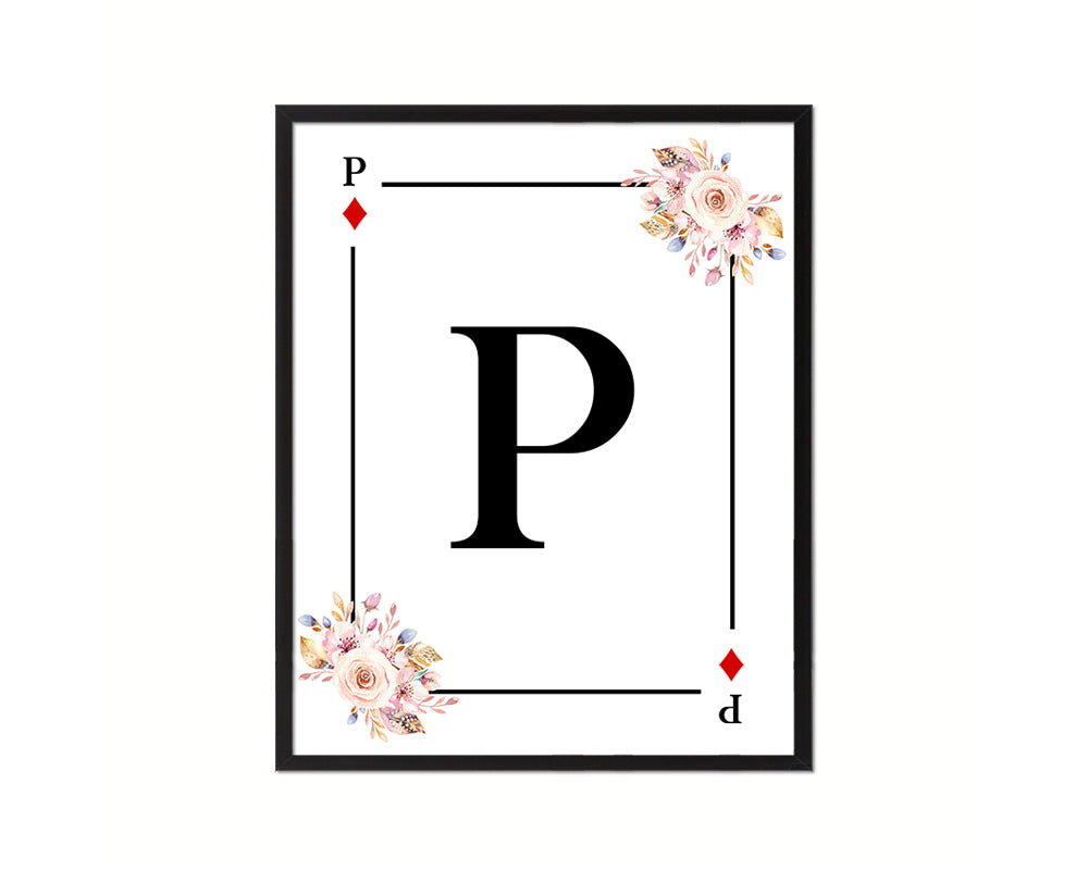 Letter P Custom Initial Boho Monogram Playing Card Framed Prints Wall Art