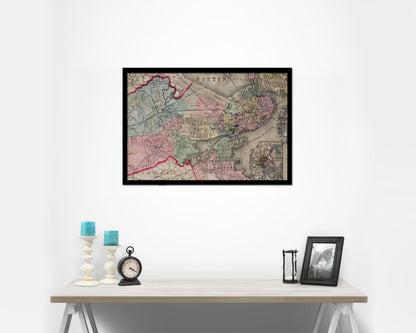 Boston Historical Map Framed Print Art Wall Decor Gifts