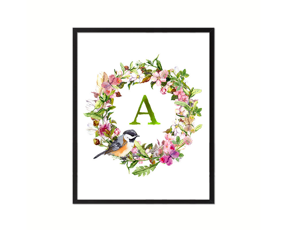 Letter A Custom Floral Wreath Monogram Framed Prints Wall Art