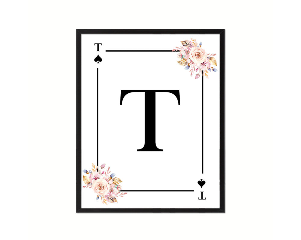 Letter T Custom Initial Boho Monogram Playing Card Framed Prints Wall Art
