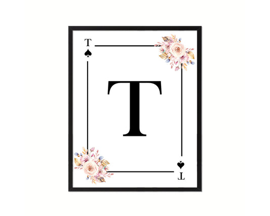 Letter T Custom Initial Boho Monogram Playing Card Framed Prints Wall Art