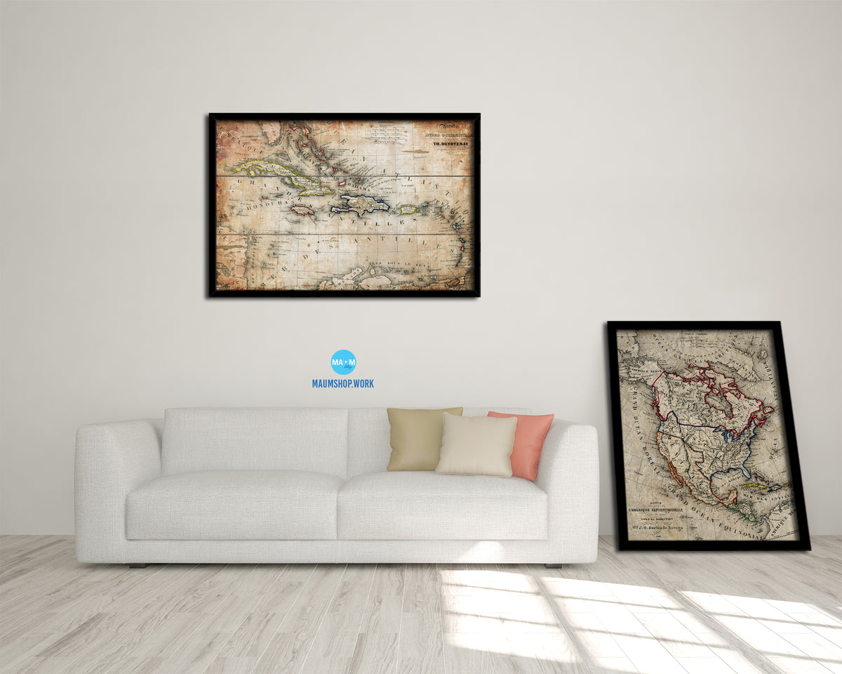 West Indies and Caribbean 1846 Antique Map Framed Print Art Wall Decor Gifts