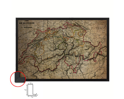 Switzerland Vintage Map Framed Print Art Wall Decor Gifts