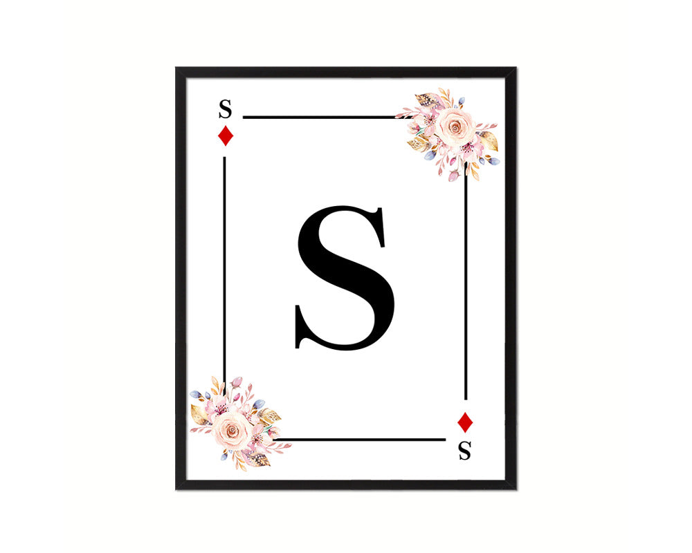 Letter S Custom Initial Boho Monogram Playing Card Framed Prints Wall Art