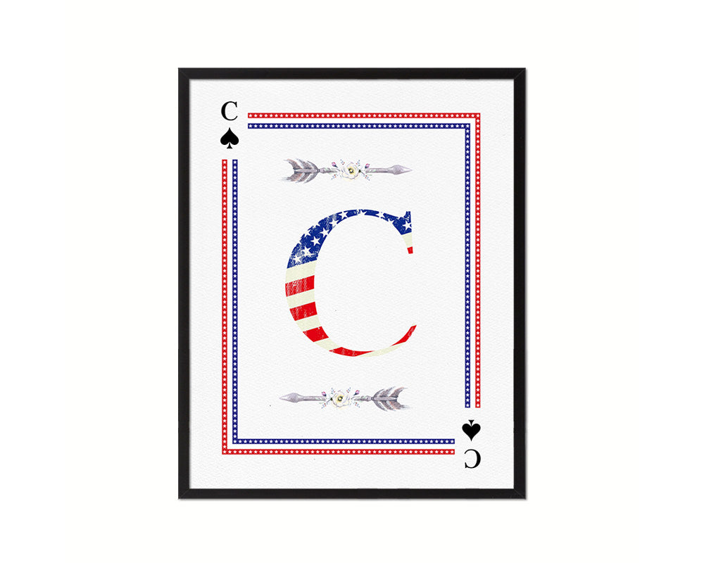 Letter C Personalized Initial American Flag Playing Card Framed Prints Wall Art
