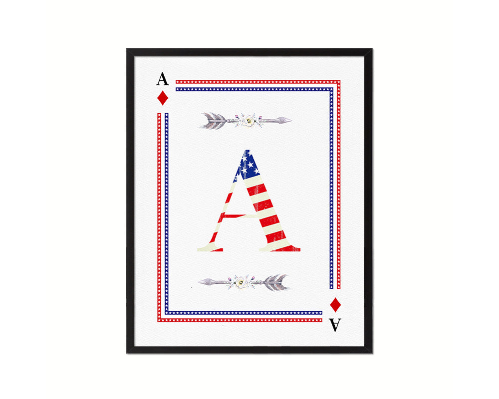 Letter A Personalized Initial American Flag Playing Card Framed Prints Wall Art